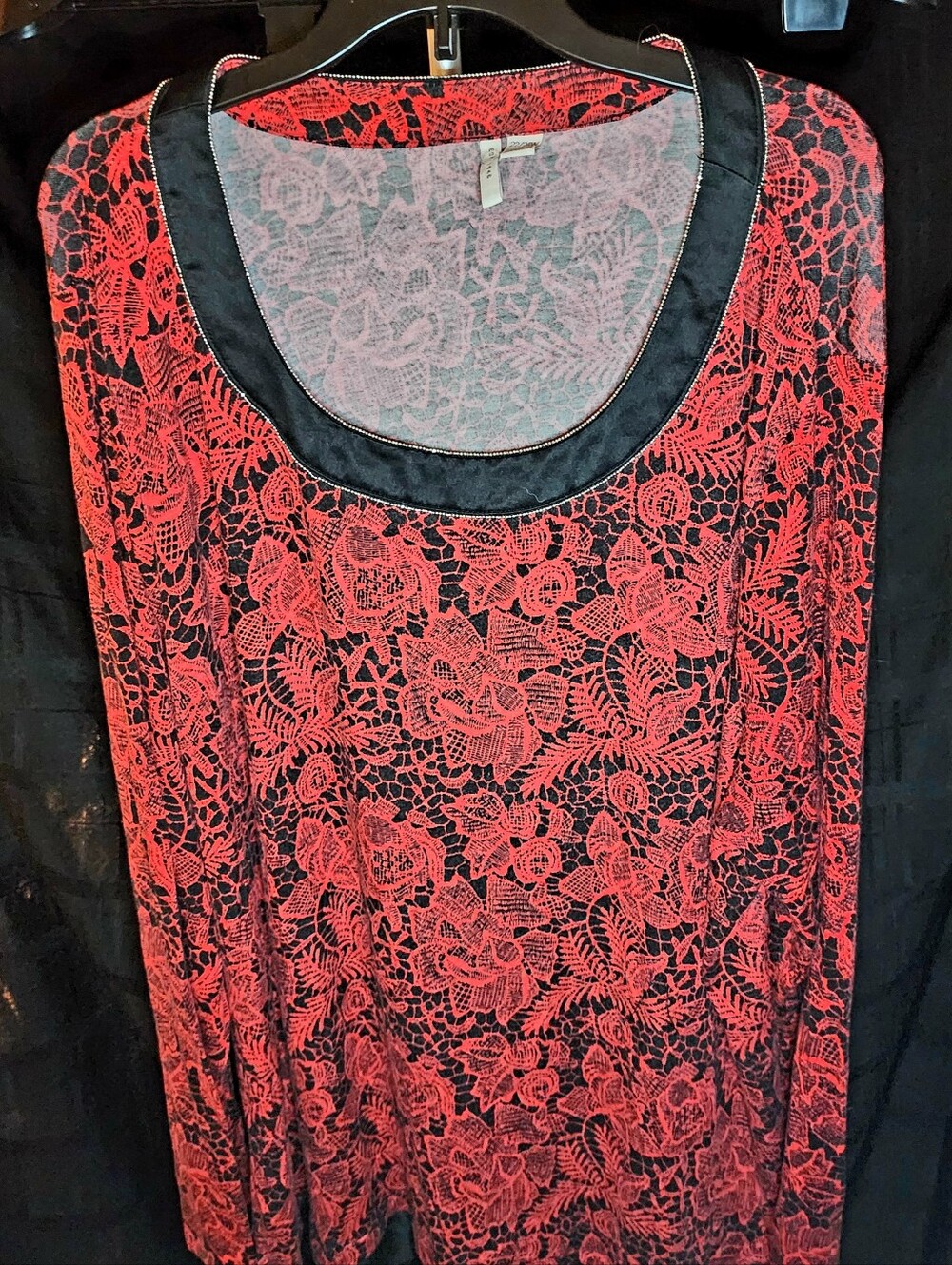 Cato C. Est. 1946 Red & Black Floral Lace Long Sleeve Top - Plus Size 22/24